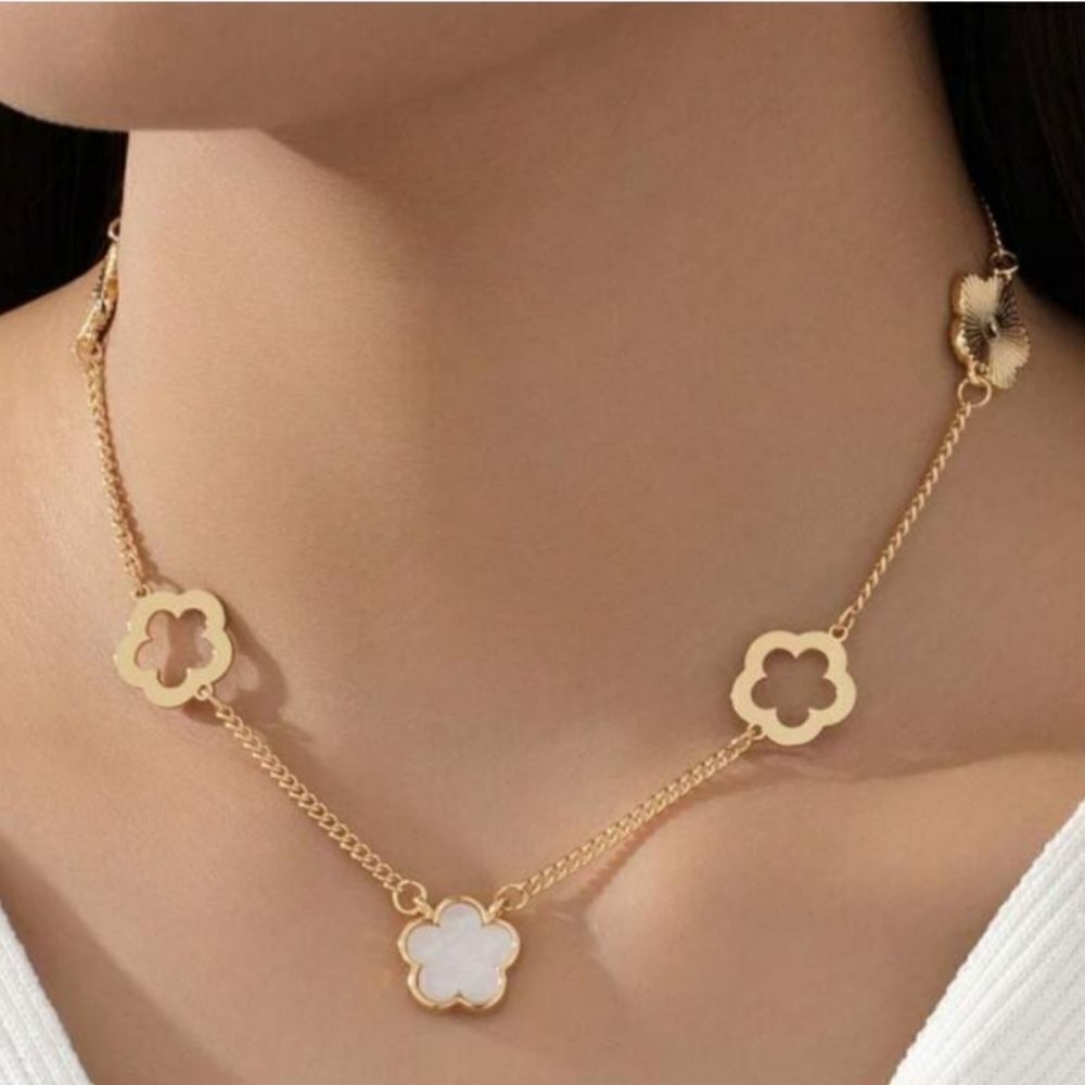 Gold & White Clover Pendant Necklace